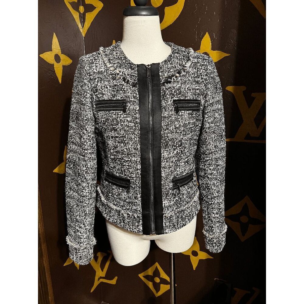 Karl Lagerfeld Black and White Petite Tweed Jacket, Blazer Size Small
